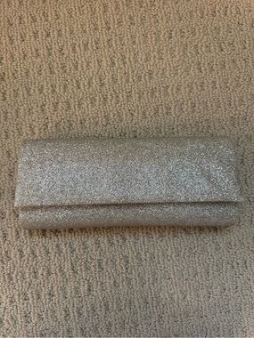 Glitter Fold-Over Silver Clutch